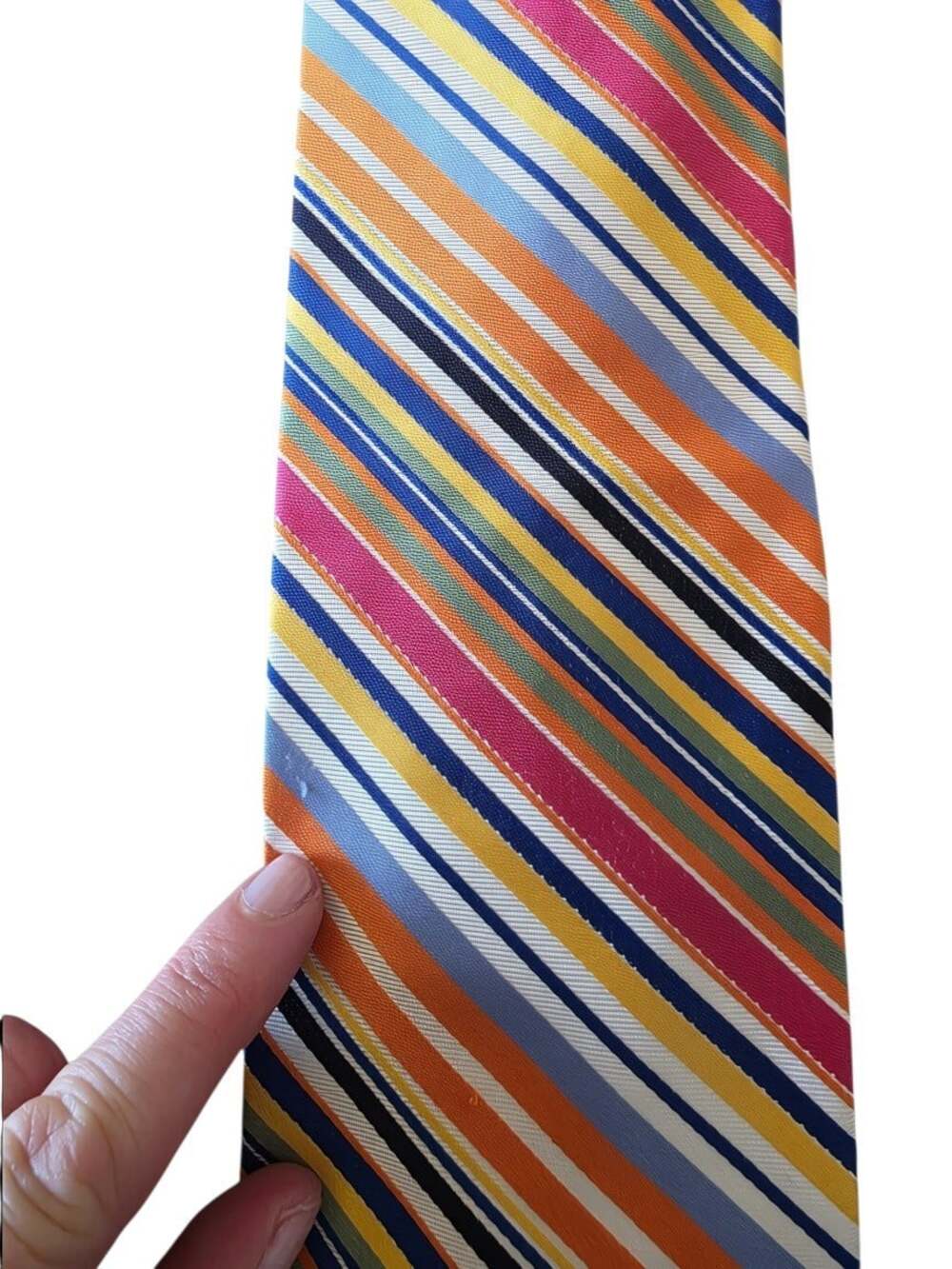 Vintage Tommy Hilfiger Tie 100% Silk Made in USA Multicolor Striped Necktie - Picture 13 of 16